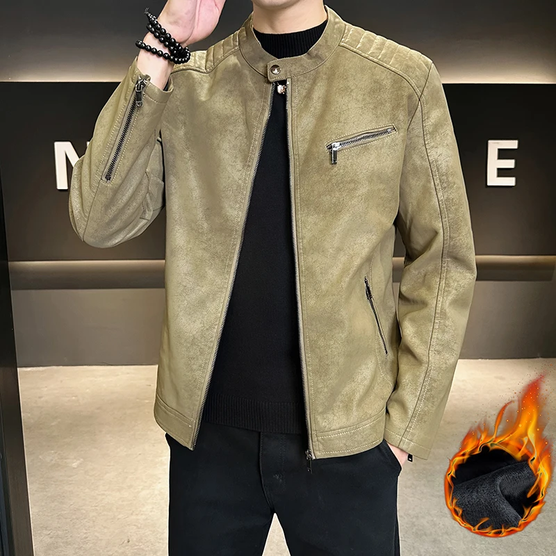 

Wind-Resistan Leather Jacket Comfortable High Quality Men Clothing Zipper Stand Collar Outwear Fashion Casual Roupas Masculinas