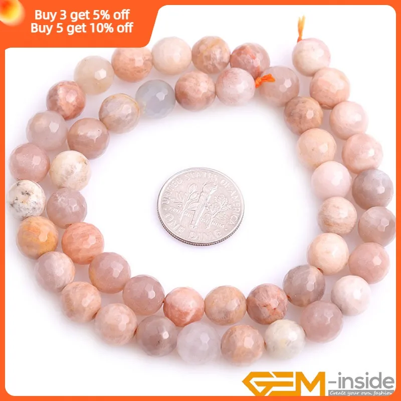 Natural Stone Sunstone Faceted Round Bead For Jewelry Making Strand 15\