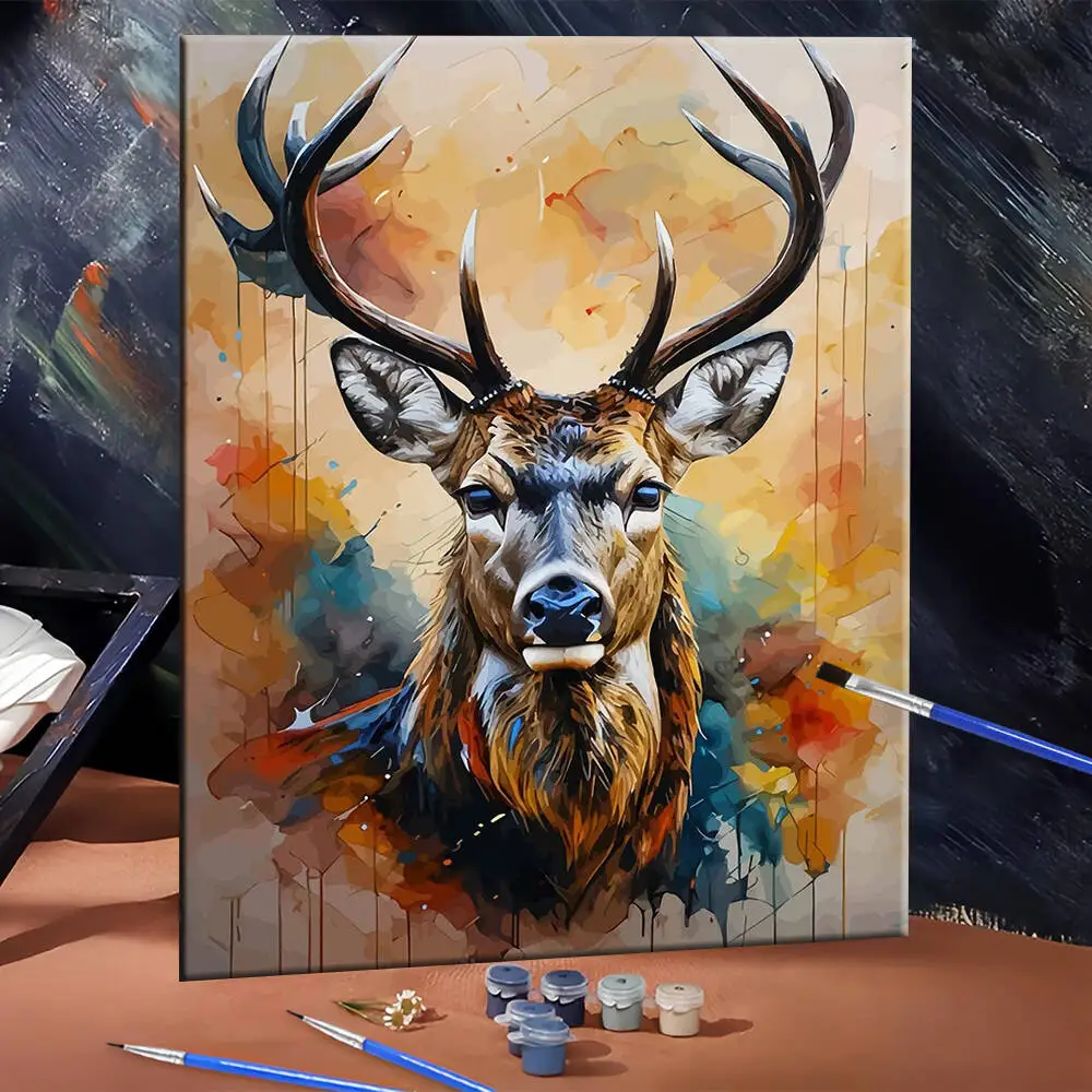 Oil Painting By Numbers Reindeer DIY Digital Oil Painting Animal Picture Artcraft On Canvas Drawing By Numbers Christmas Gift