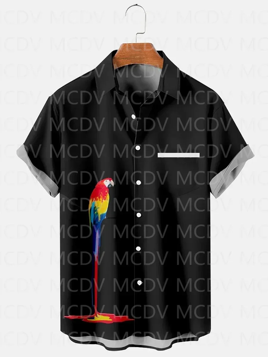 

Fun Parrot Art Peacock Feathers plaid Aloha Tie Dye Hippie Peace And Love Graphic Men's Vacation Beach Hawaiian Shirts