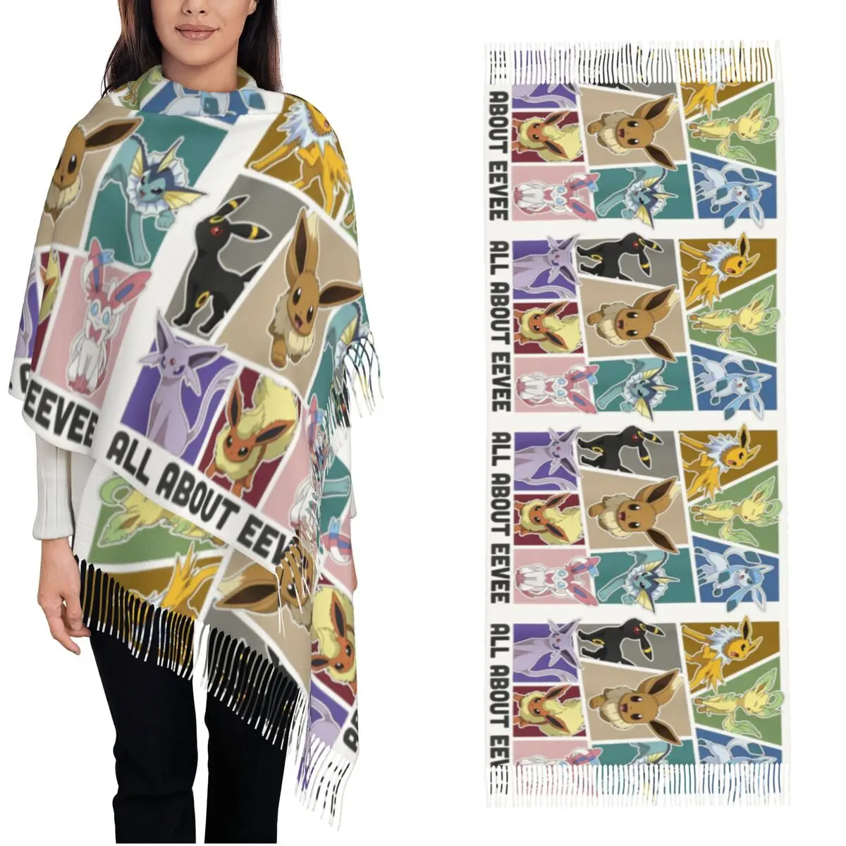 Pokemon Eevee Evolution Shawl Wrap for Womens Winter Large Long Scarf Jolteon Flareon Umbreon Sylveon Pashmina Shawl Scarves