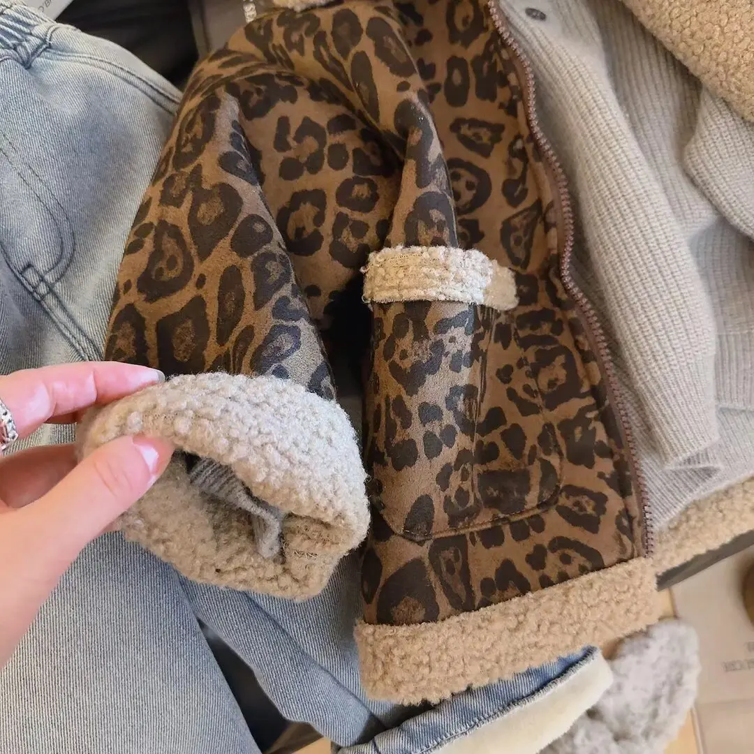 New Arrival Child Boys Girls Warm Fleece Lined Winter Coat Kids Leopard Print Shearling Jacket 1-10Y Fashion Casual Outwear