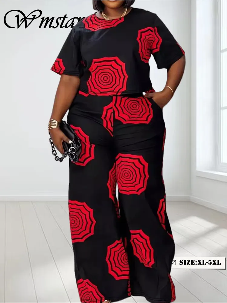 

Wmstar Women Plus Size Two Piece Set 5XL Summer Casual Flower Print T Shirt Wide Leg Pants Outfits Wholesale Dropshipping 2024