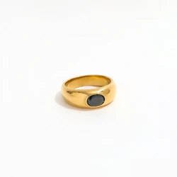 Joolim High End PVD Waterproof Classic Black Crystal Ring for Women Stainless Steel Jewelry Wholesale