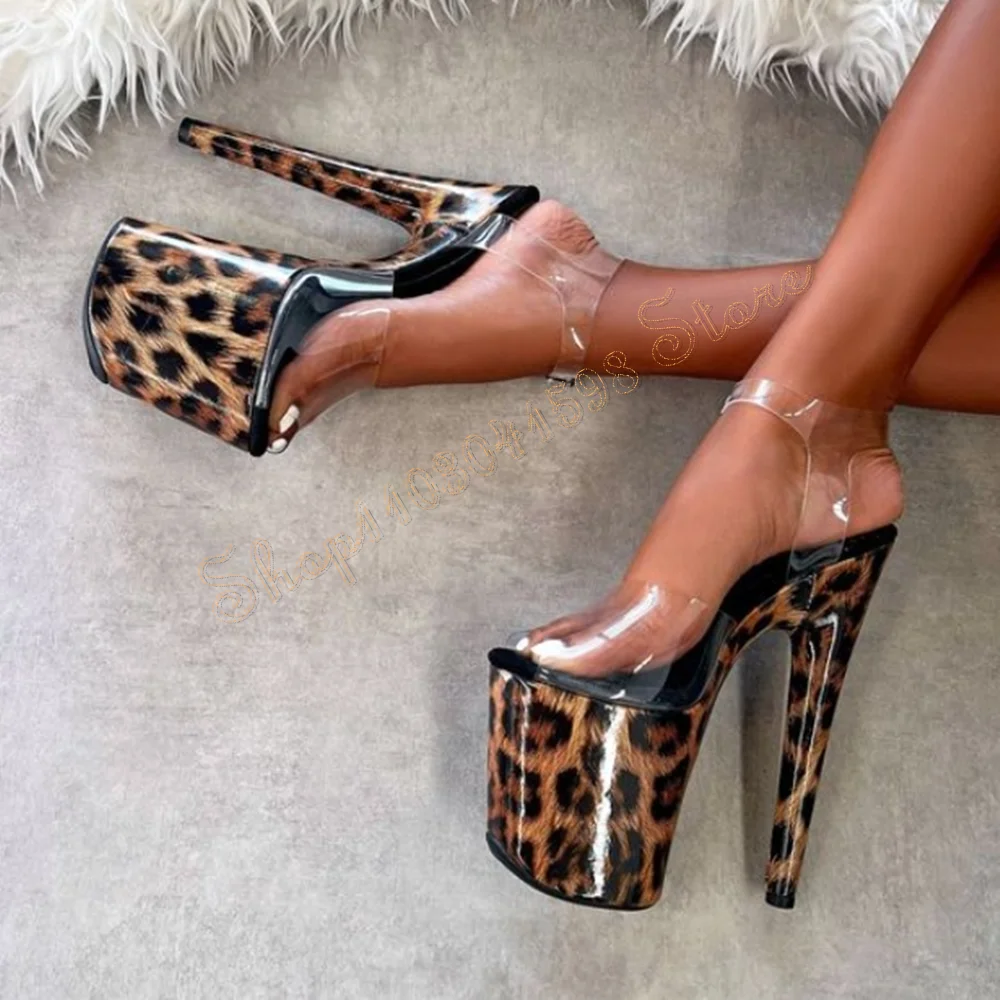 Leopard Platform PVC Tape Sandals Stilettos High Heels Catwalk Sexy High Heel Shoes for Women Heels 2024 New Zapatos Para Mujere