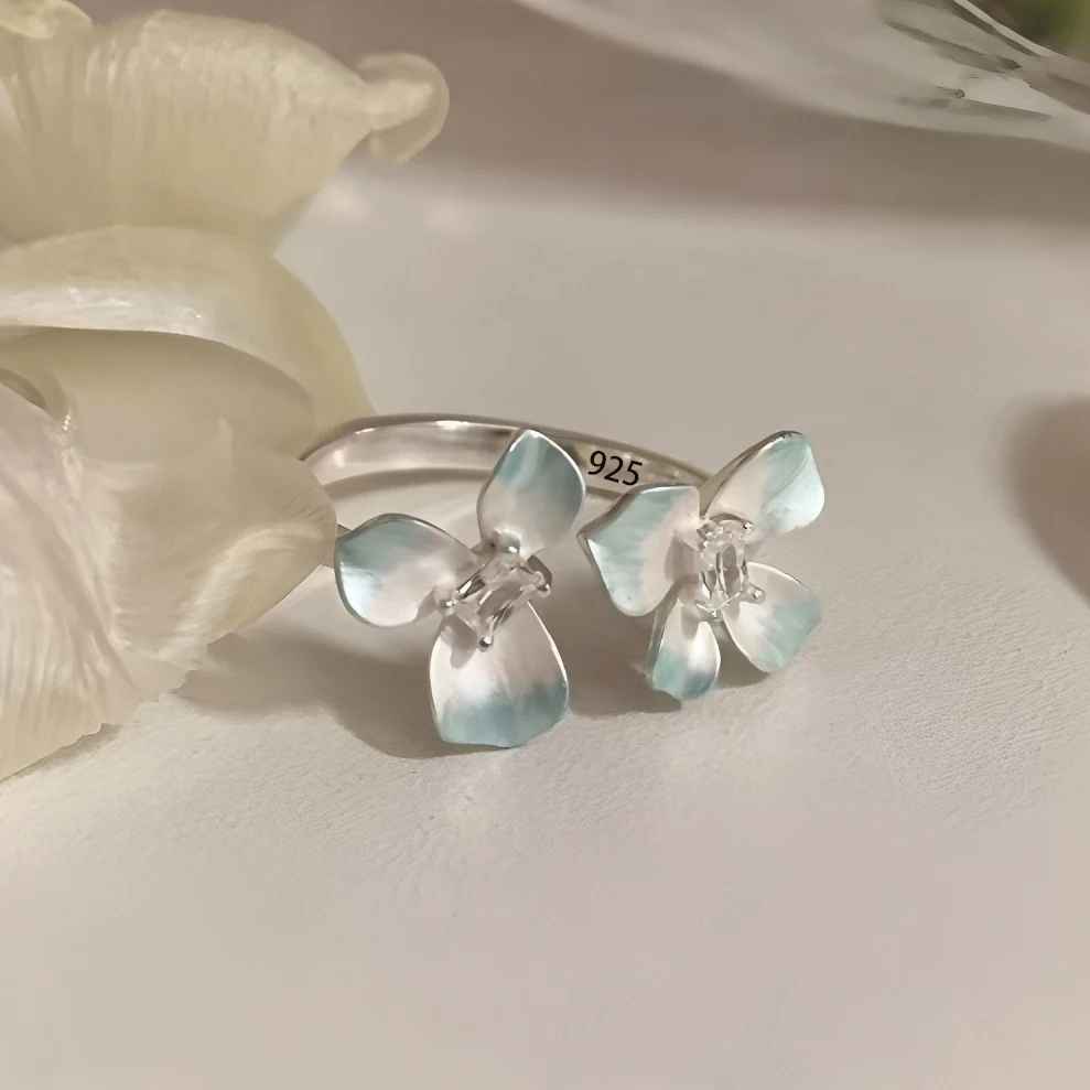 VENTFILLE 925 Sterling Silver Flower Ring for Women Blue Gardenia Ins Sweet Office Cute Romatic Jewelry Gift Dropshipping