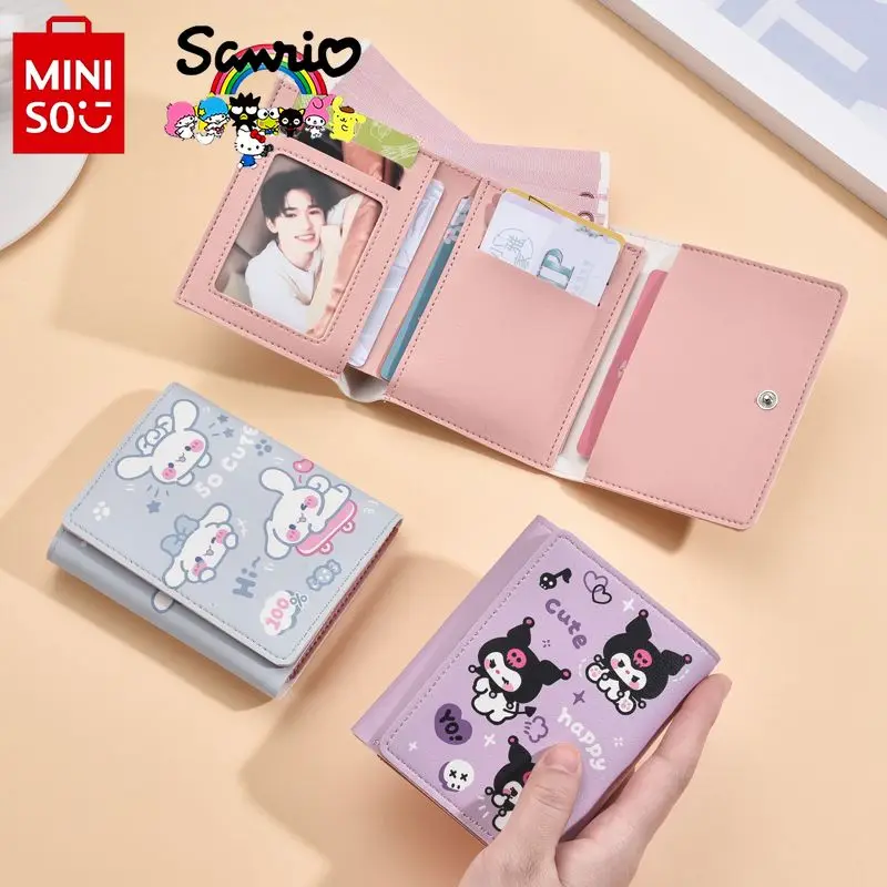 

Мини-кошелек Miniso, милый тройной кошелек с героями мультфильмов, детский кошелек с несколькими слотами для карт, большой вместительный детский кошелек с защитой от размагничивания кражи