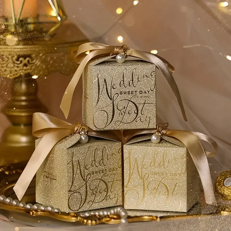 10pcs Glamorous Golden & Silvery Onion Boxes - Durable Candy & Chocolate Packaging - Ideal for Birthday, Wedding & Party Favors