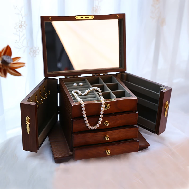 Jewelry European lock exquisite storage box antique Chinese style wood retro luxury jewelry box