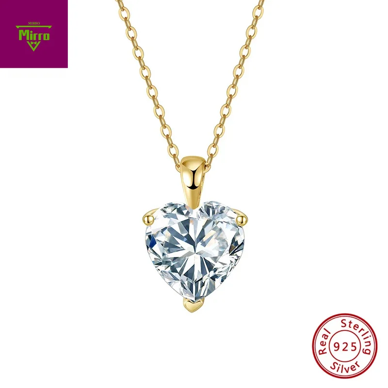 

Heart Pendant Necklace with Shiny 8A Cubic Zircon S925 Sterling Silver Heart Cut Diamond Chain High-end Jewelry
