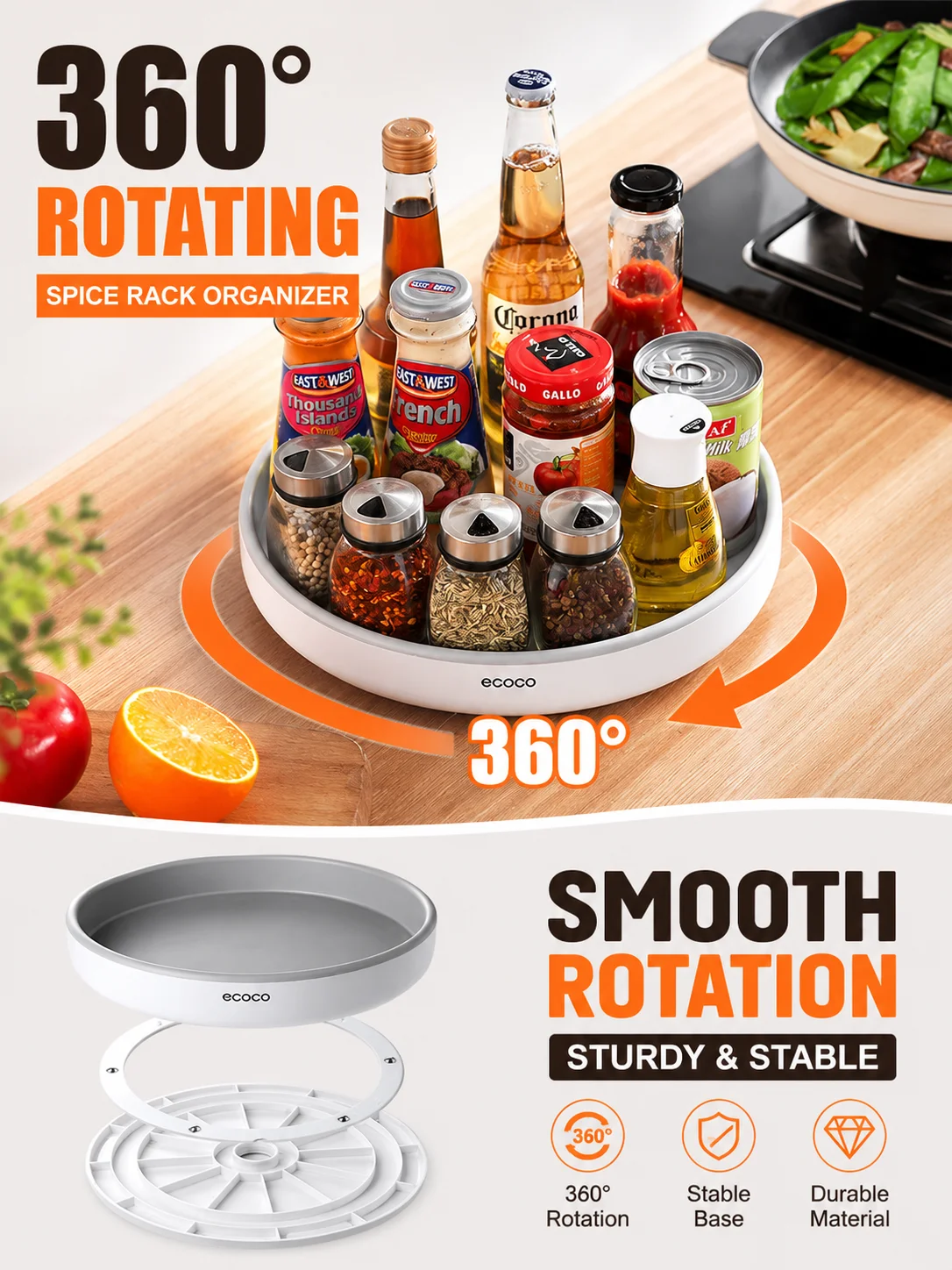 360 Rotating Spice Rack Organizer Kitchen Turntable Seasoning Storage Tray Countertop Holder