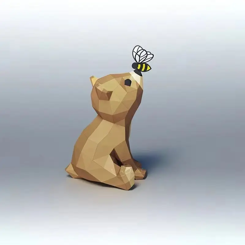Orso e ape che giocano modello di carta Papercraft 3D fai da te fatti a mano giocattoli educativi creativi decorazioni per la casa decorazione da scrivania bassa poli