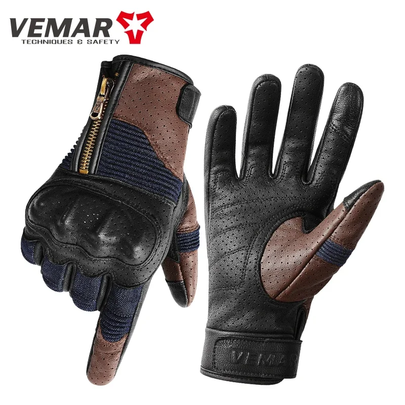 موضة VEMAR قفازات للدراجات النارية شاشة تعمل باللمس الرجعية دراجة نارية قفازات جلدية حقيقية الرجال النساء موتو عادية المتسابق قفازات ركوب الخيل #5