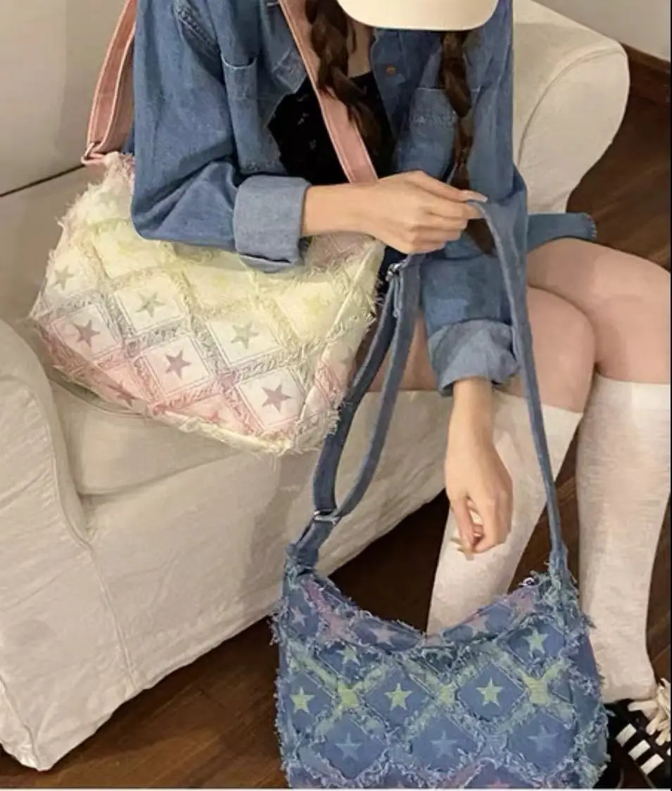 JIAERDI Star Print Casual borse a tracolla in tela donna Harajuku estetica grande capacità Tote Bag femminile Hot Girls Y2k Handbag nuovo