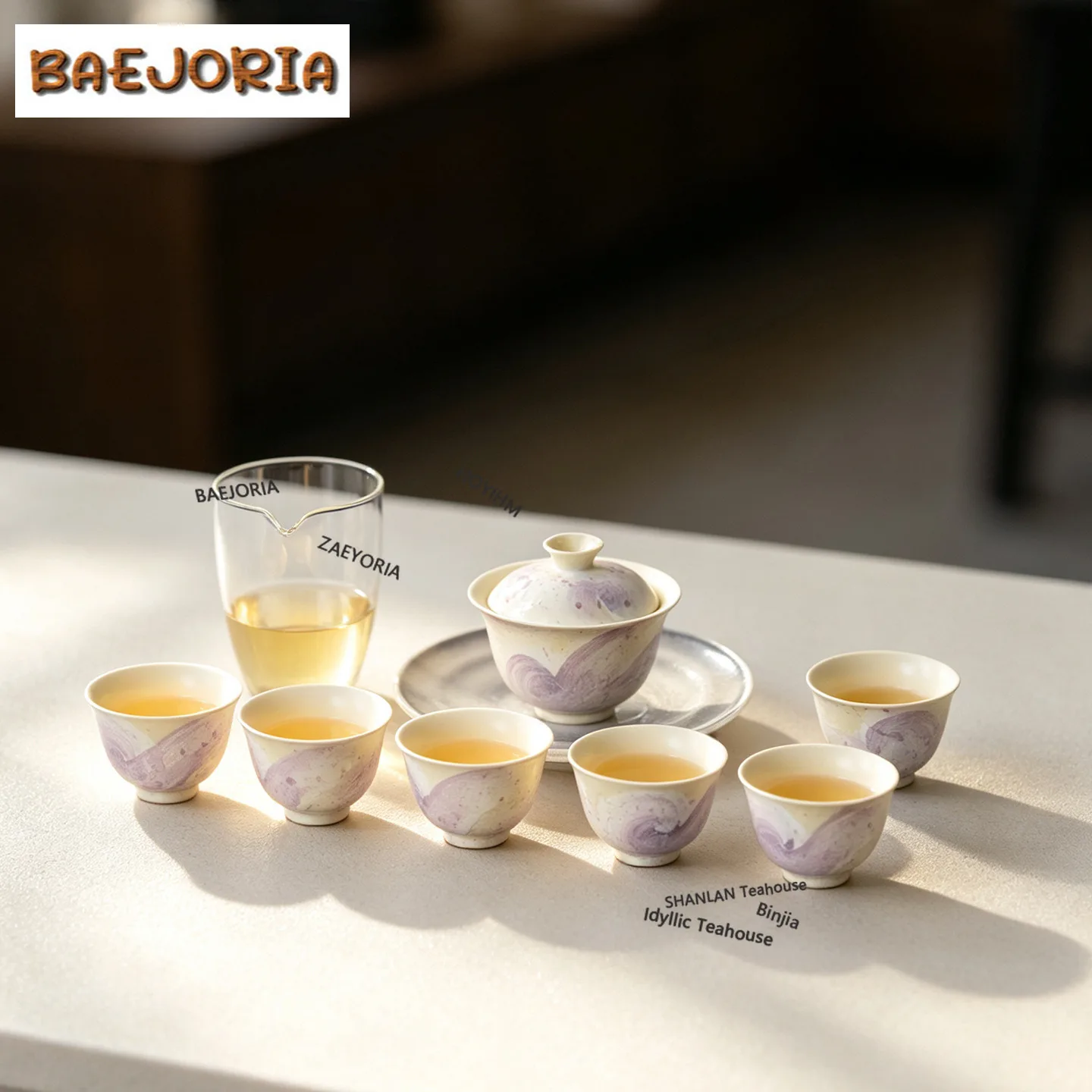 BAEJORIA Hand-painted Oil Painting Style Purple Starry Sky Tea Set Complete Set Zen Tea Ceremony Set Teapot And Tea Cup Set Gift
