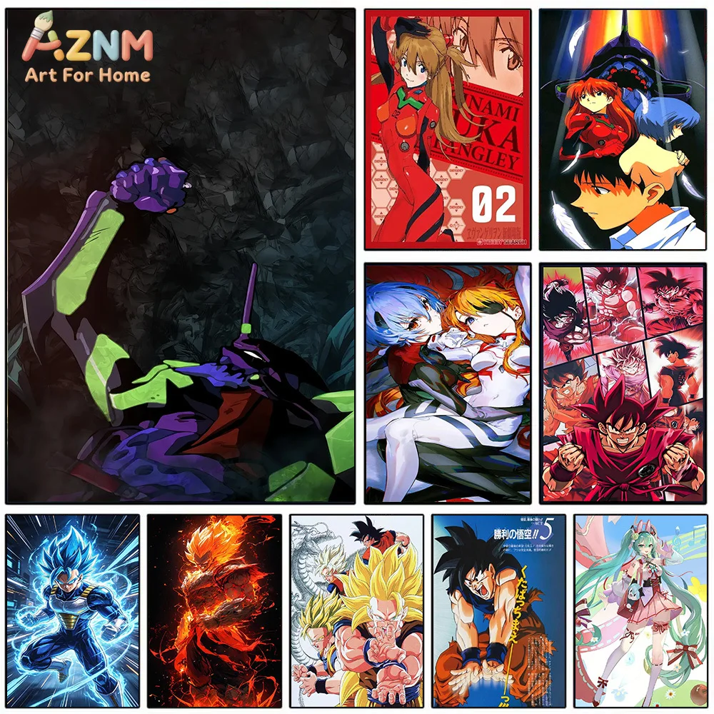 AZNM - Lienzo decorativo de anime, Evangelion, Dragon Ball y Hatsune Miku, póster impreso para decoración de habitación