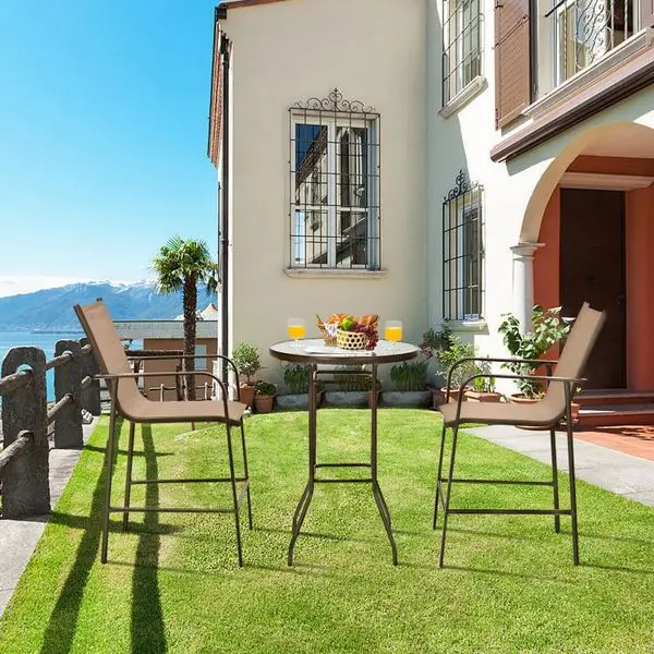 3 Pieces Outdoor Patio Bar Table Stool Set