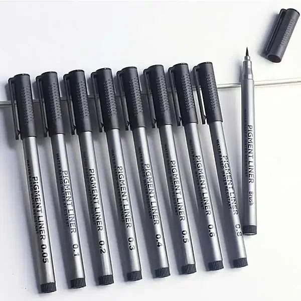 3/5/9 Pcs Powder Line Brush Needle Pen Water Brush Black Fine Tip Student Sketch Art School Office Stationery Teaching Supplies