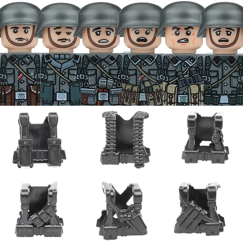 

WW2 Military German Soldiers Figures Helmet Building Blocks Army Infantry Warrior Gunner Armour Cannon Vest Weapons Bricks Toys