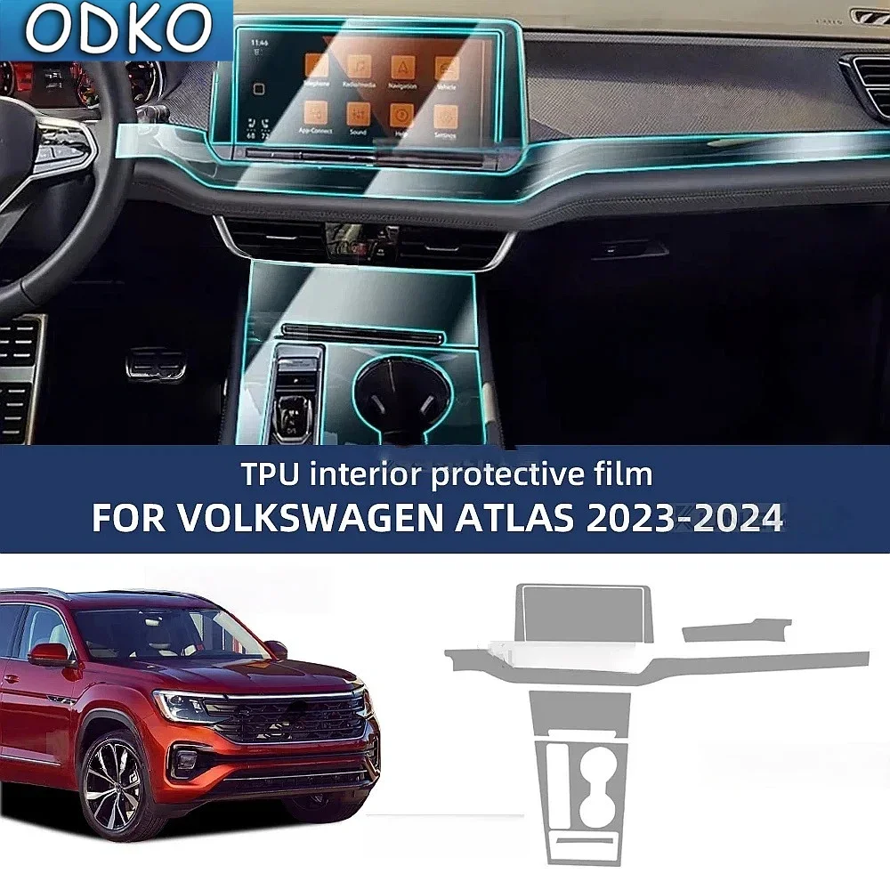 Tpu Transparent Film for VW VOLKSWAGEN ATLAS 2023 2024 Car Interior Stickers Center Console Screen Dashboard Gear Panel