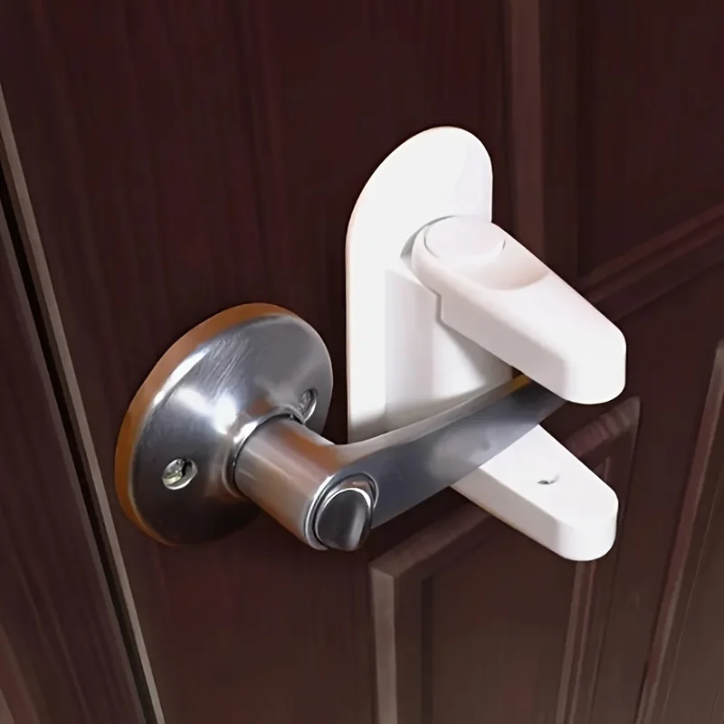 1/2 Pcs White Door Lever Lock for Child Safety, 180° Swivel Baby Proof Handle Lock, Adhesive No Drill for Bedroom Kitchen Drawer