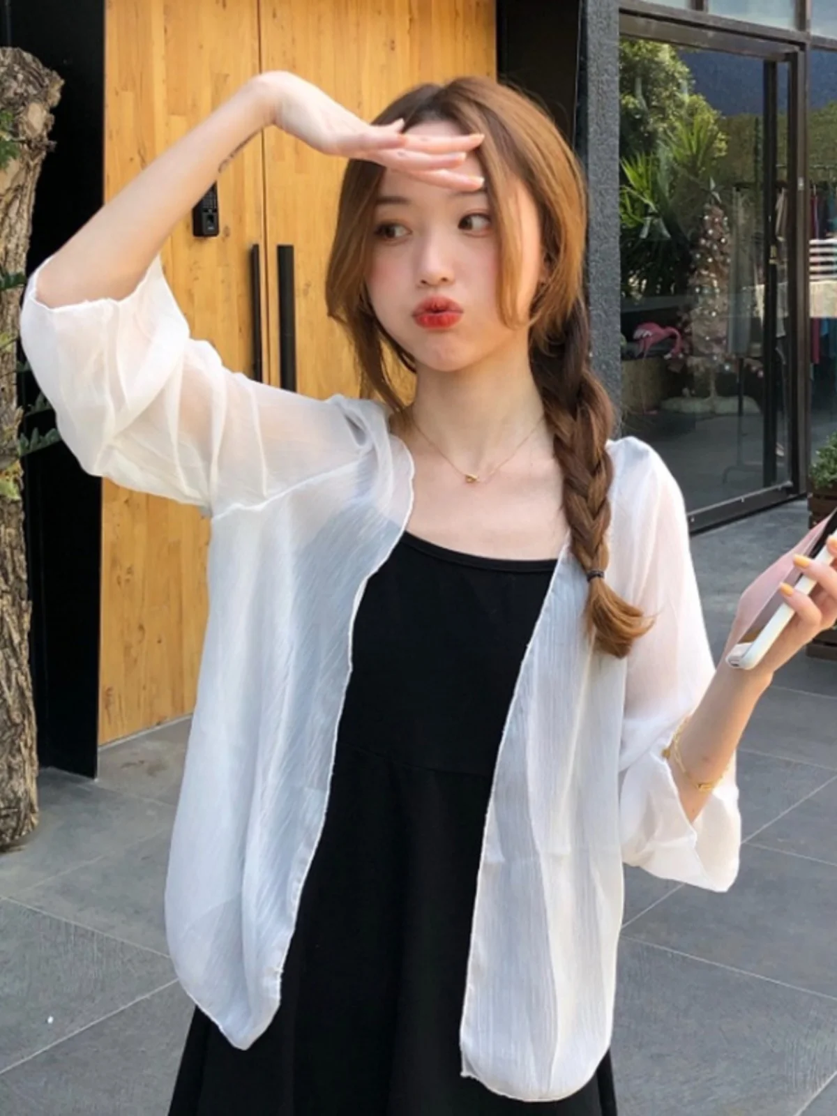 Été femmes eer Cardigan vêtements d'extérieur en mousseline de soie léger Protection solaire haut avec jupe v-ne ort Sve coréen Sle