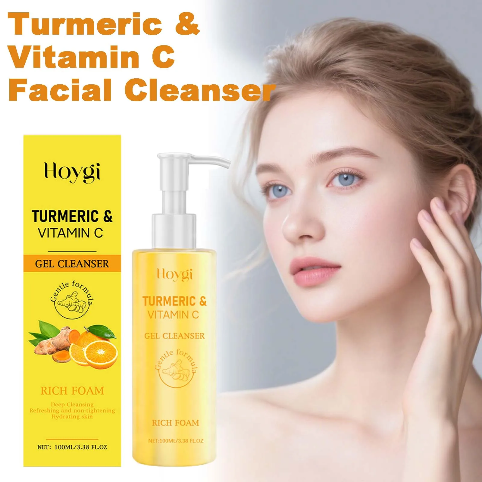 Kurkuma-Gesichtsreiniger mit Vitamin C, reinigend, erfrischend, feuchtigkeitsspendend, für weiche, glatte Haut, reinigender, aufhellender Gesichtsreiniger