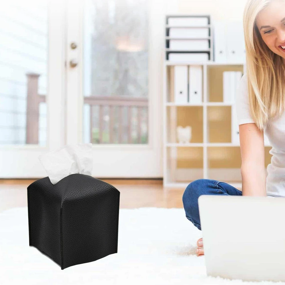 Quadratische dekorative pu Leder Tissue Box Halter moderne Tissue Case Gesichts papier Organizer Spender für Badezimmer 5x5x5\'\'