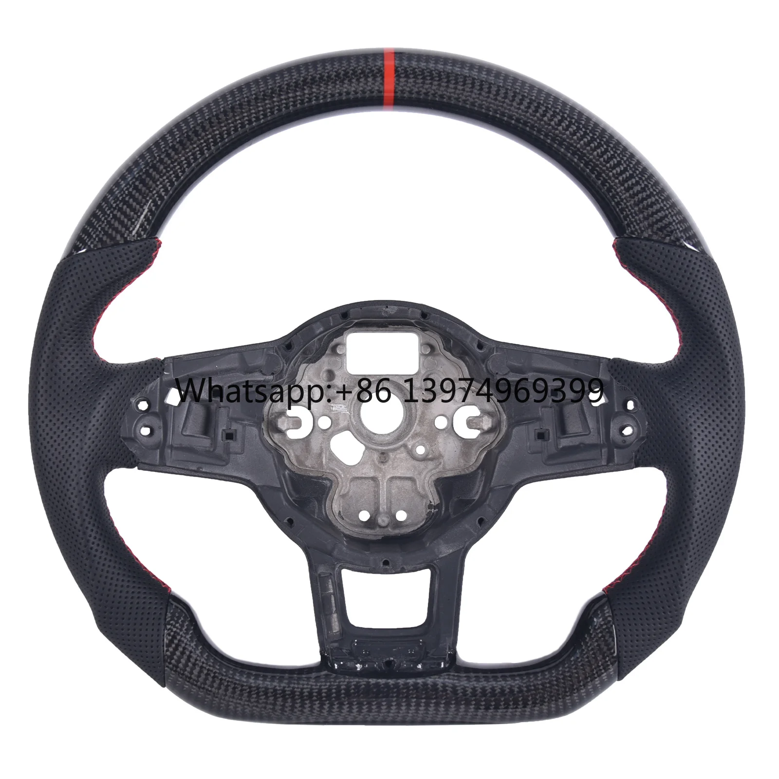 Carbon Fiber Steering Wheel D-shape Flat Bottom with Perforated Perforated Leather Grip for VW Volkswagen GTI/golf MK7 2015-2017