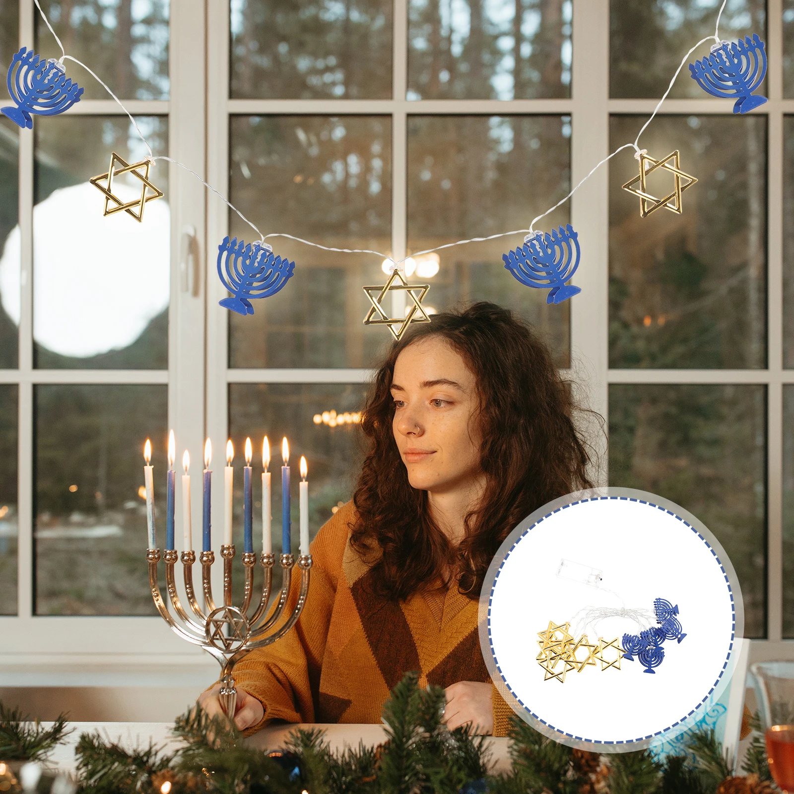 Hanukkah Star String Light Powered Fairy Lights Chanukah Party Supplies ديكور داخلي وخارجي ستة نجوم مدببة #2