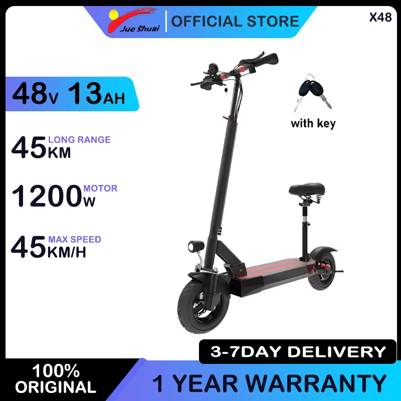 

10 Inch Street Tire Electric Scooter 48V 1200W Rear Motor 45KM/H Top Speed Scooter Electric 45KM Max Range E Scooter for Adults