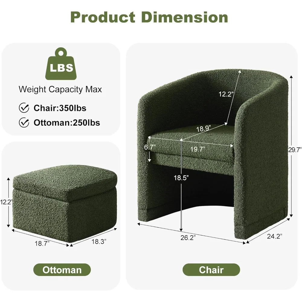 كرسي عثماني للتخزين منجد باللون الأخضر من EluChang مع ذراع أسطواني ومسند للقدمين، كرسي جانبي حديث لغرفة المعيشة