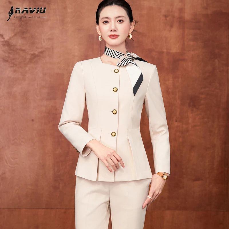 

NAVIU New High End Women Suit Fashion Elegant Long Sleeve Slim Blazer And High Waist Pants Office Ladies Two Piece Set Work Wear