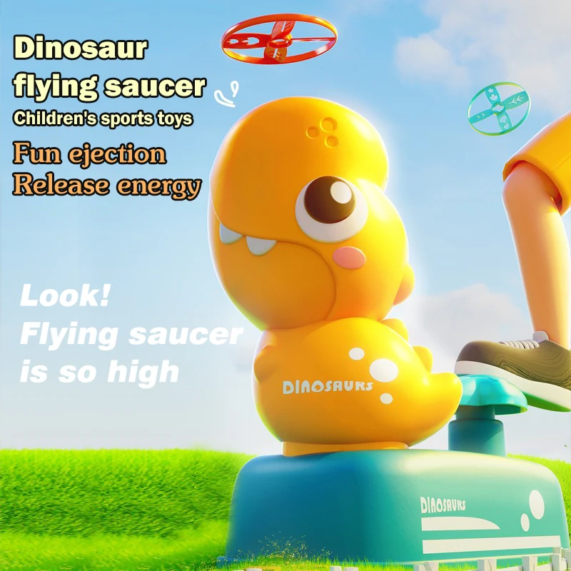 Air Rocket Launcher Flying Saucer Toy Cartoon Dinosaur Foot Launchers UFO Disc Saucer Kids Jump Sport Outdoor Games Toy for Boys