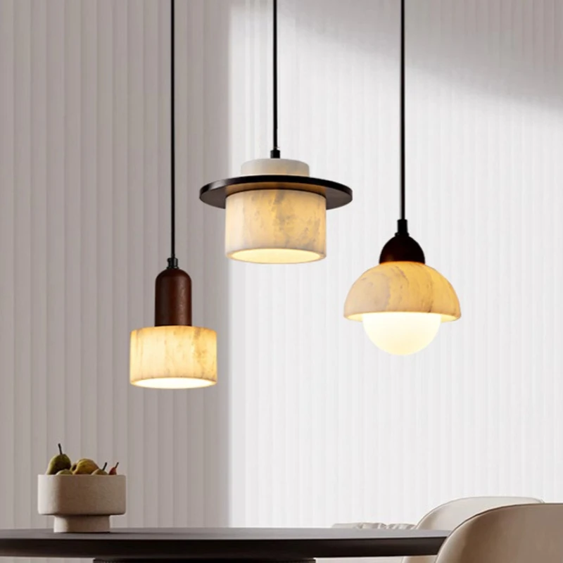 

French Style Natural Marble Pendant Lamp Antique Style Minimalist Bedroom Bedside Lamp Restaurant Bar Hanging Lighting Fixture