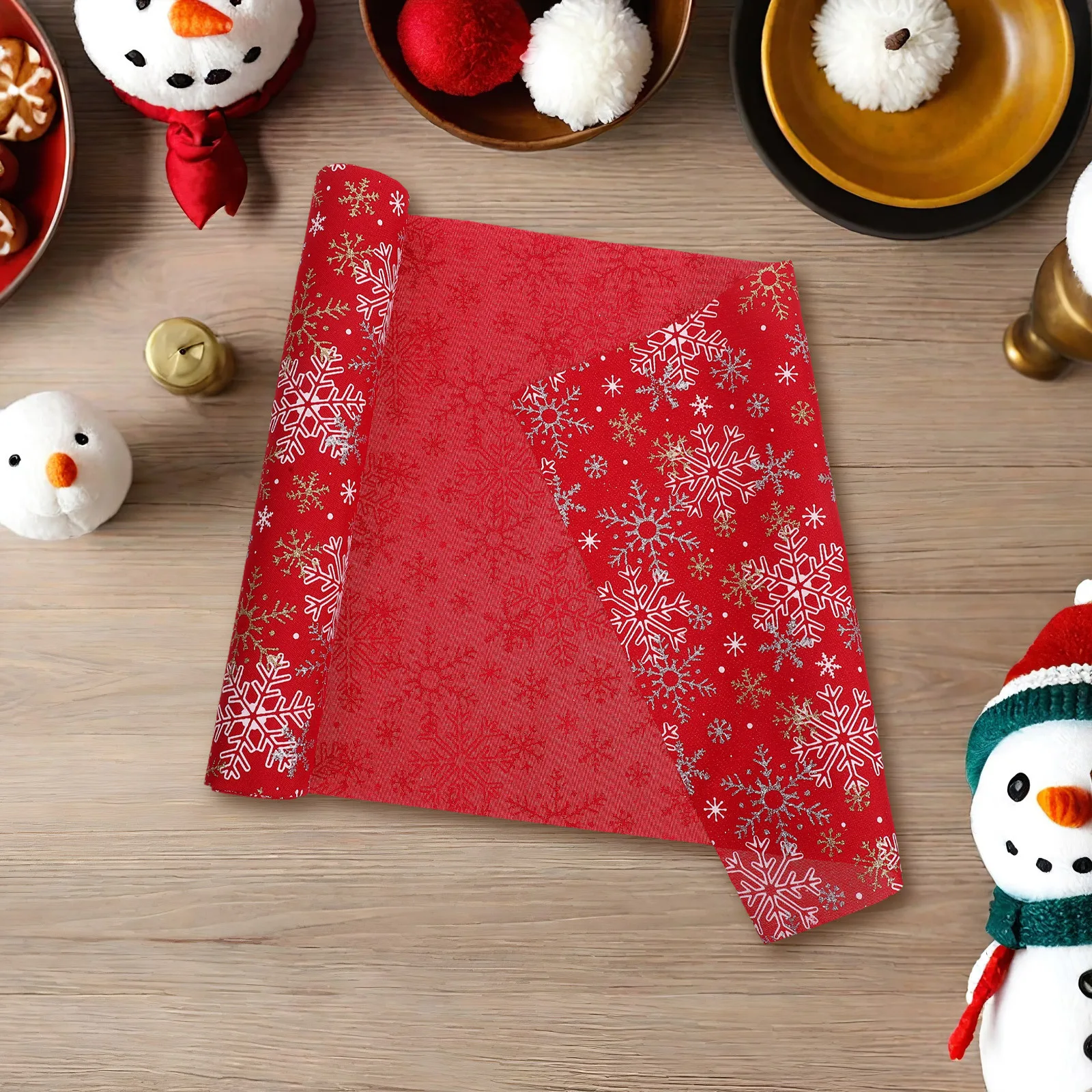 

Christmas Snowflake Table Runner Red White Gold Polyester Rustic Holiday Table Dining Winter Celebration Winter Holiday Decor