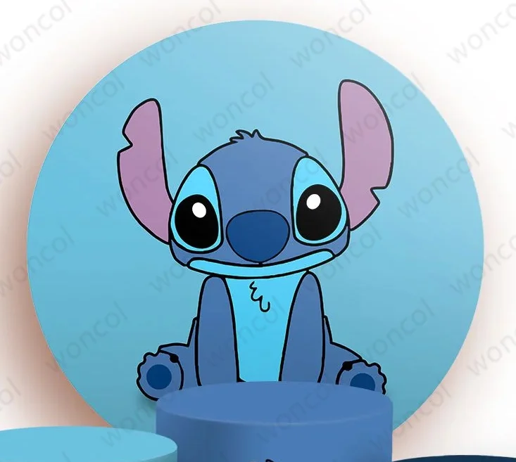 Stitch Round Backdrop Child Birthday Baby Shower Background Disney Lilo & Stitch Round Cylinder Cover Decorations Photocall Prop