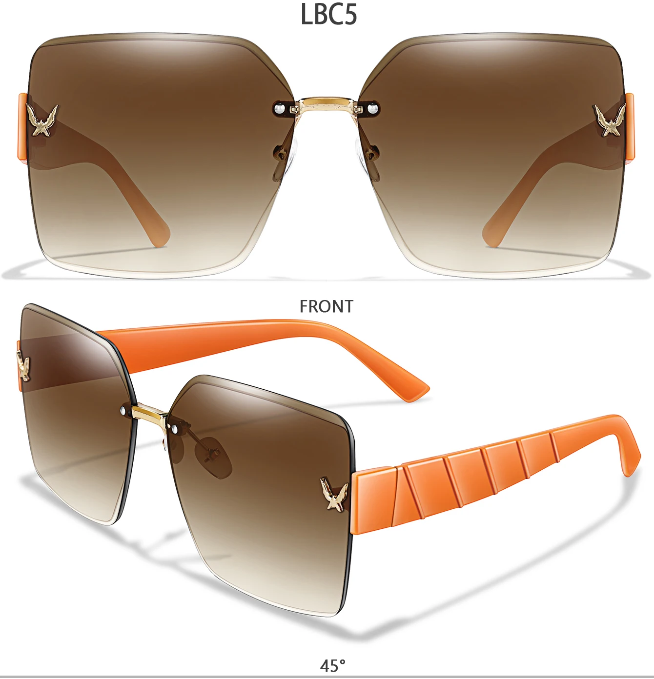 Trendige randlose Sonnenbrille für Damen und Herren, lässige quadratische Brille mit UV-Schutz für Outdoor-Wandern, Angeln, Radfahren – Detail 8