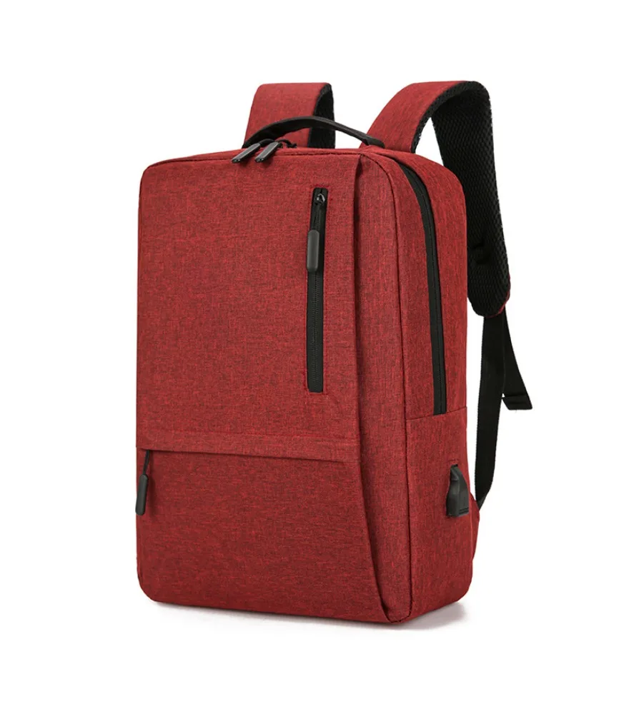 Black vertical zipper laptop backpack anti splash side USB port for men daily office commute short business travel