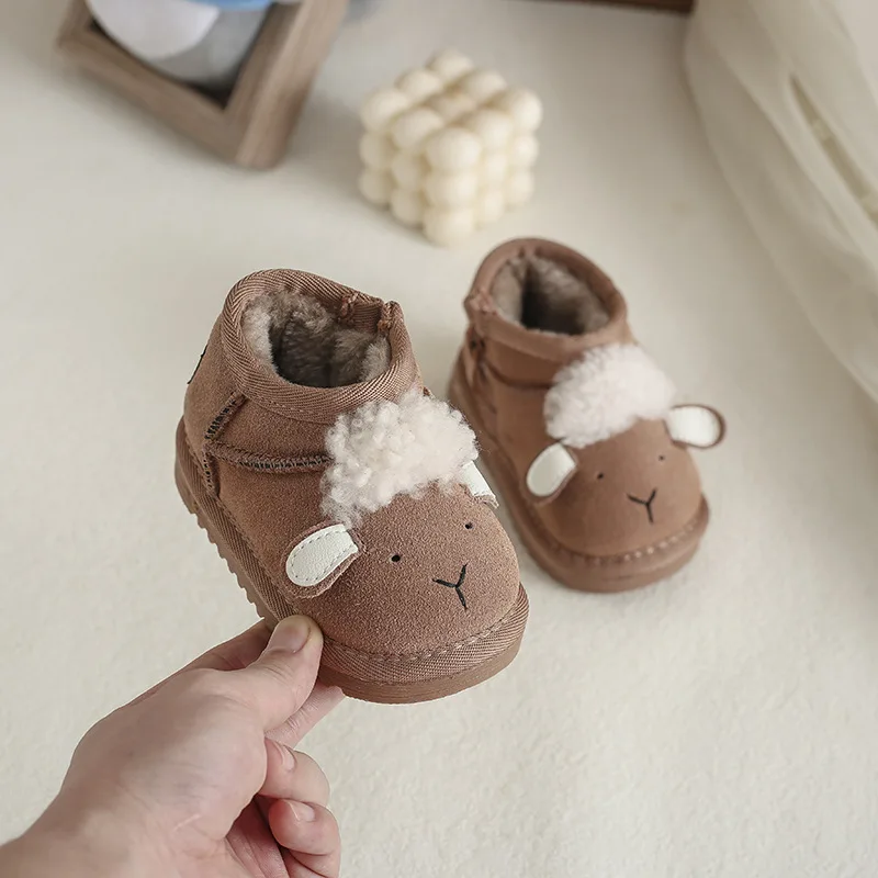 2026 New Little Boys Girls Snow Boots Winter Warm Fur Plush Children Boots Waterproof Cute Cartoon Kids Ankle Boots For Baby