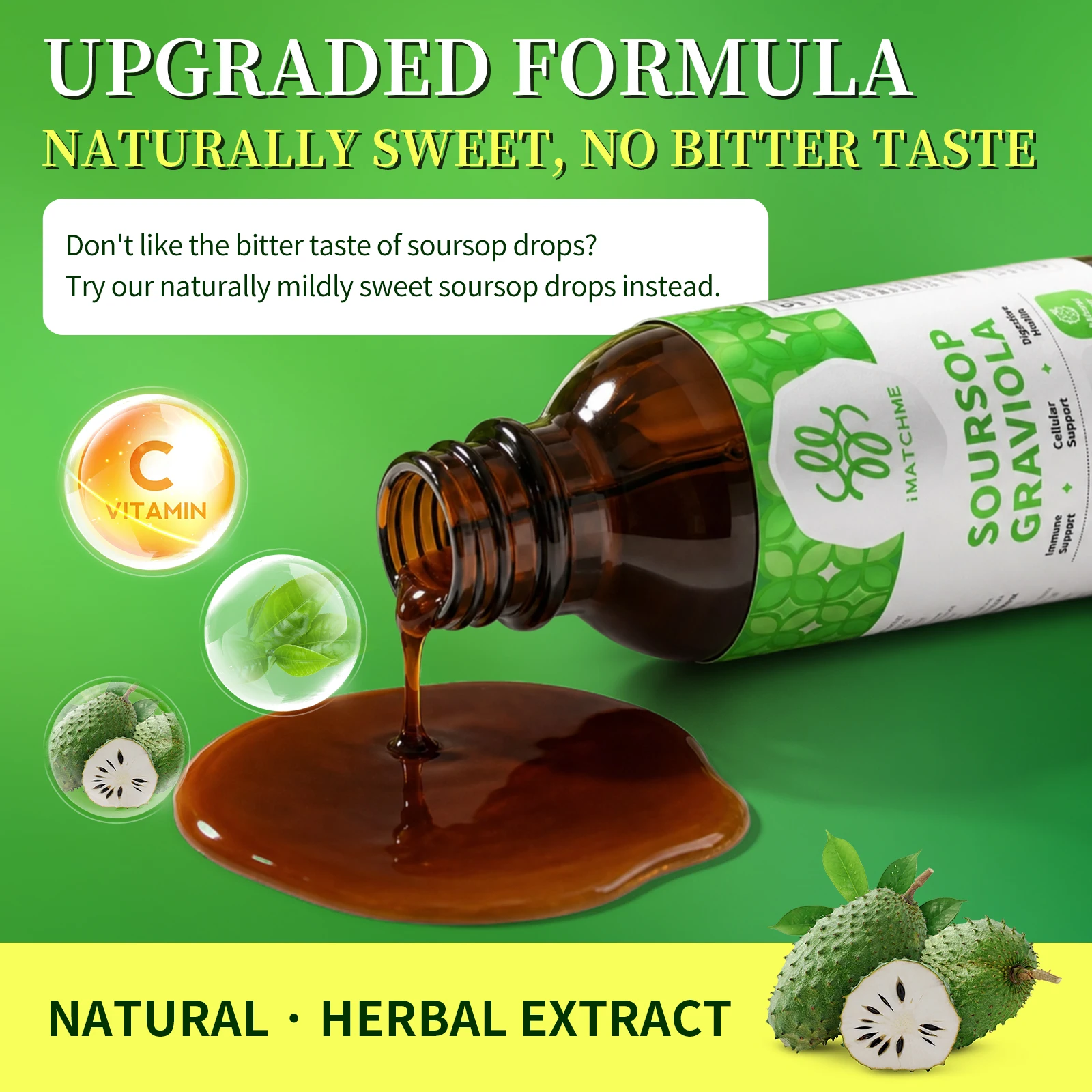 iMATCHME 3 in 1 Soursop Liquid Drops Rich in Antioxidants Skin Care Immune，Digestive System and Cell Function Health