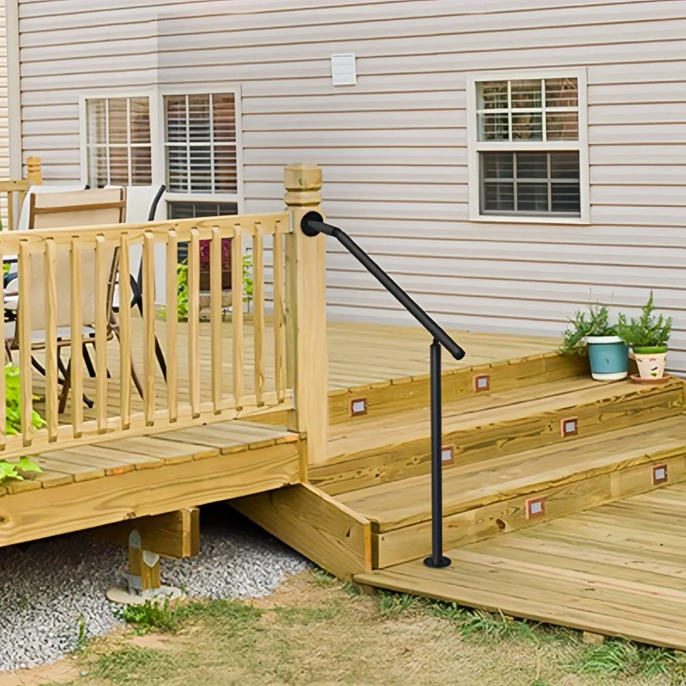 مجموعة درابزين حديد مزورة، مناسبة لـ 2-3 خطوات، تركيب متعدد الجوانب، سلامة لكبار السن، بما في ذلك درابزين الشرفة.