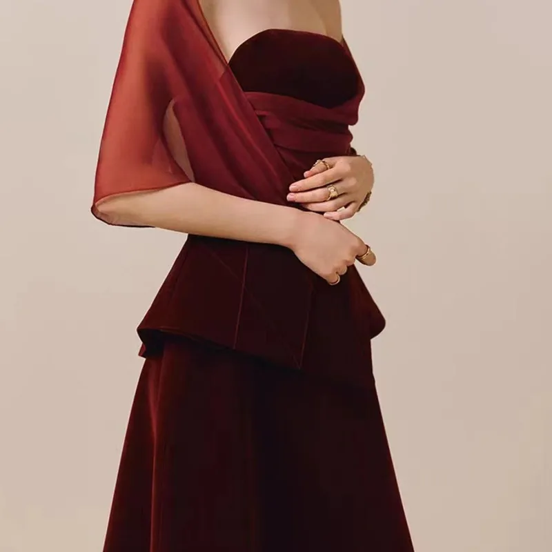 HKSH Spring New Women Tide Y2K Elegant Fashion Style Shawl Dress Ins Chic Stylish Niche Design Waist Strapless Long Skirt HK4718