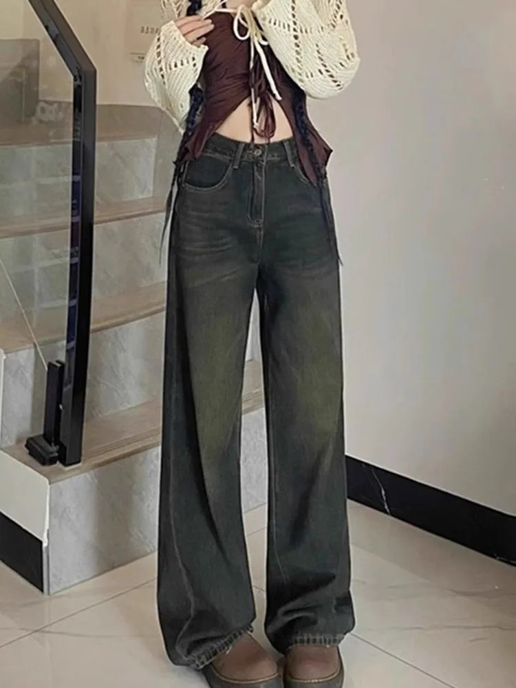 Wide Leg High Waist Straight Baggy Jeans Vintage Streetwear Loose Korean Fashion Denim Pants Women's Casual Cowboy Pantalones