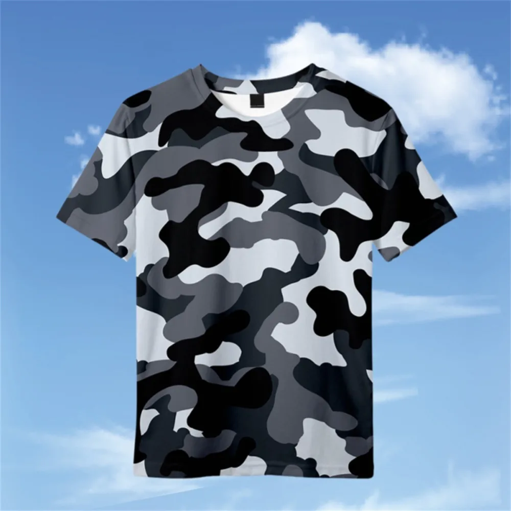 Girls Camouflage Print Short Sleeve T-Shirt Kids Tops Tees Military Training Tshirt Children\'s Clothing Boys Blue Green T Shirts