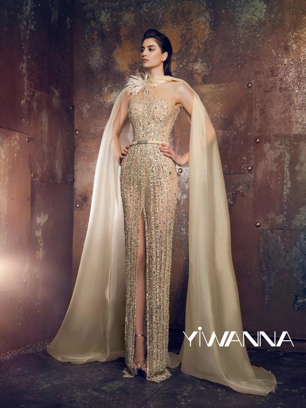 

Glitter Beaded Sheath Long Evening Dress With Slit Luxury Sleeveless Wedding Party Gown 2025 Customized Graceful Prom Gown