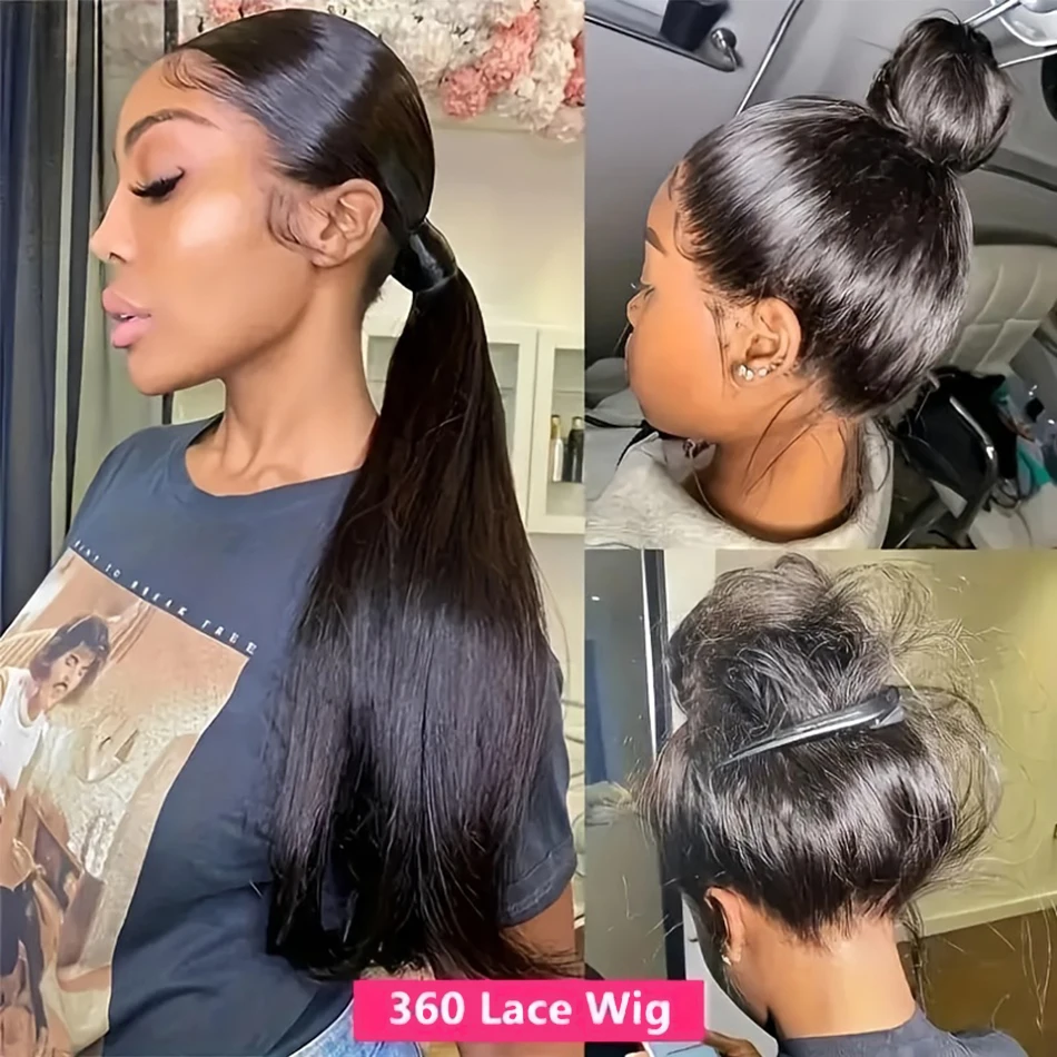 باروكة دانتيل كاملة مستقيمة برازيلية شفافة مسبقًا، شعر مستعار دانتيل عالي الدقة، خط شعر طبيعي مريح، نمط شعر بشري أنيق #2