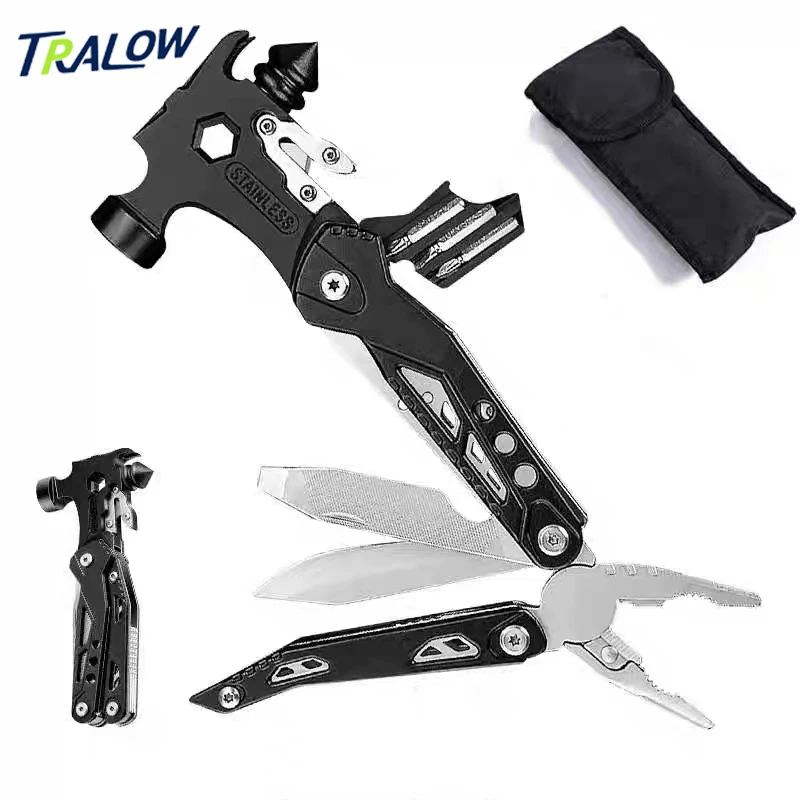 

TRALOW 16 in 1 Stainless Steel Multi-Purpose Folding Hammer Pliers Bottle Opener Suitable for Survival Camping Hunting Outdoor