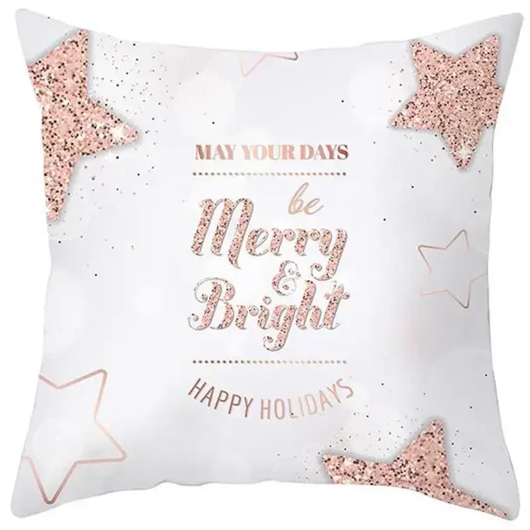 Home Decor Rose Gold Christmas Pillowcase Cushion Cover Merry Christmas Gold Polyester Pillowcase 45*45cm funda de almohada