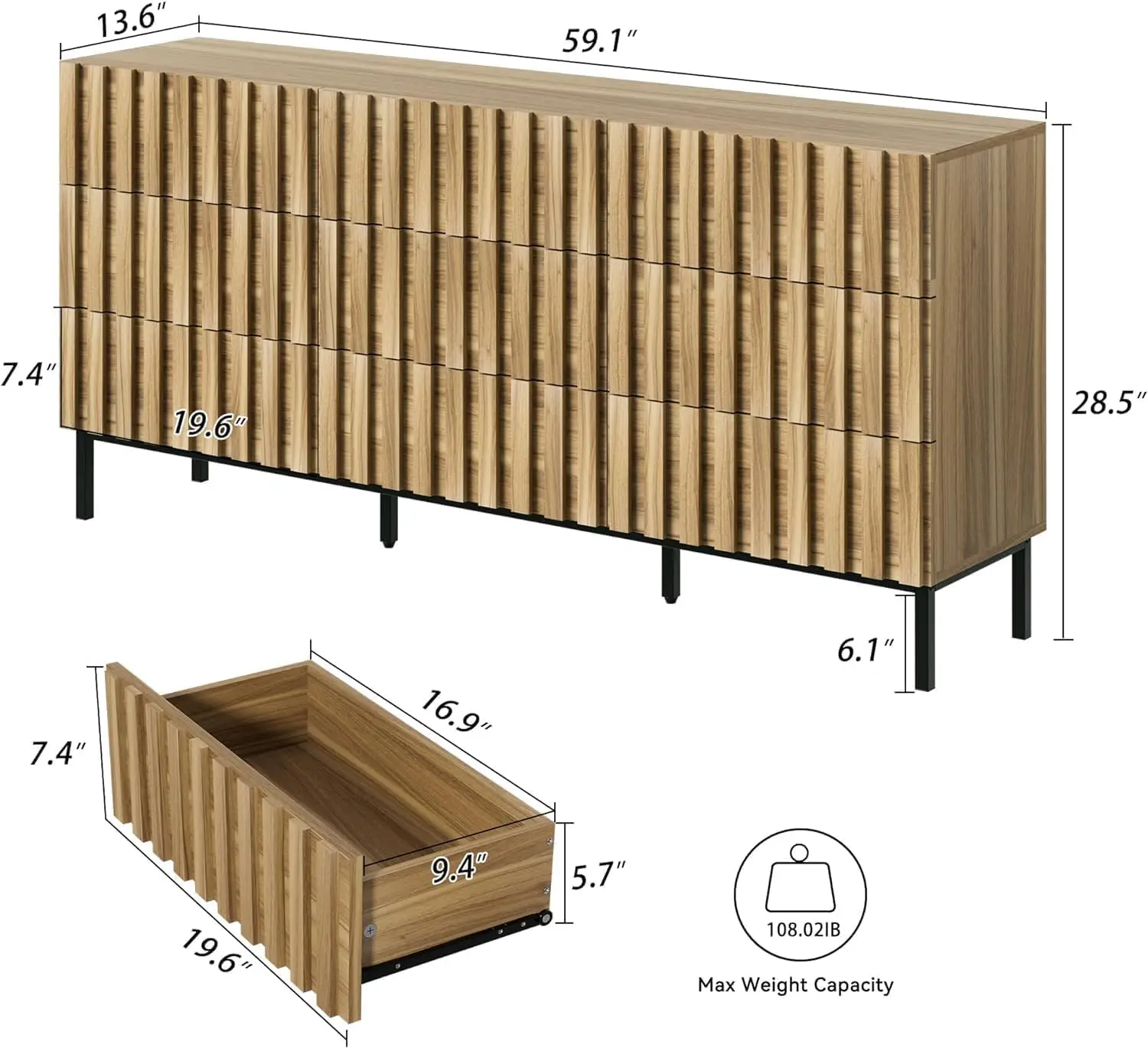 9 Drawer Dresser and Nightstand Set of 2 for Bedroom,Two Drawers Night Stand Set of 2 & 9 Drawer Dresser Combo 3 Pieces